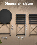 Set aus Gartentisch und 2 zusammenklappbaren Eisenstühlen – Runder Tisch ø 60 cm und 2 platzsparende Stühle – Belastbarkeit 150 kg/100 kg