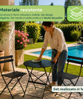 Set aus Gartentisch und 2 zusammenklappbaren Eisenstühlen – Runder Tisch ø 60 cm und 2 platzsparende Stühle – Belastbarkeit 150 kg/100 kg