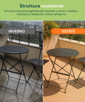 Set aus Gartentisch und 2 zusammenklappbaren Eisenstühlen – Runder Tisch ø 60 cm und 2 platzsparende Stühle – Belastbarkeit 150 kg/100 kg