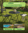 Set aus Gartentisch und 2 zusammenklappbaren Eisenstühlen – Runder Tisch ø 60 cm und 2 platzsparende Stühle – Belastbarkeit 150 kg/100 kg