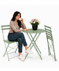 Set aus Gartentisch und 2 zusammenklappbaren Eisenstühlen – Runder Tisch ø 60 cm und 2 platzsparende Stühle – Belastbarkeit 150 kg/100 kg