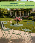 Set aus Gartentisch und 2 zusammenklappbaren Eisenstühlen – Runder Tisch ø 60 cm und 2 platzsparende Stühle – Belastbarkeit 150 kg/100 kg