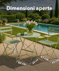 Set aus Gartentisch und 2 zusammenklappbaren Eisenstühlen – Runder Tisch ø 60 cm und 2 platzsparende Stühle – Belastbarkeit 150 kg/100 kg