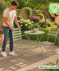 Set aus Gartentisch und 2 zusammenklappbaren Eisenstühlen – Runder Tisch ø 60 cm und 2 platzsparende Stühle – Tragfähigkeit 150 kg/100 kg