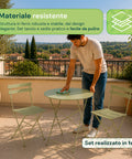 Set aus Gartentisch und 2 zusammenklappbaren Eisenstühlen – Runder Tisch ø 60 cm und 2 platzsparende Stühle – Tragfähigkeit 150 kg/100 kg