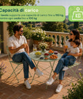 Set aus Gartentisch und 2 zusammenklappbaren Eisenstühlen – Runder Tisch ø 60 cm und 2 platzsparende Stühle – Tragfähigkeit 150 kg/100 kg