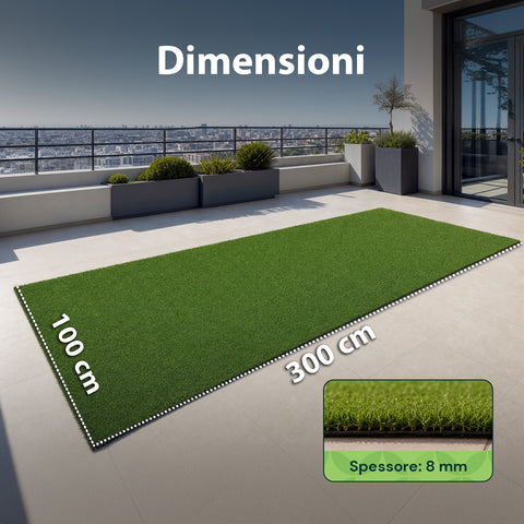 Kunstrasen 1x3m - Künstliches Gras für Garten und Balkon