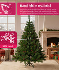 Realistischer grüner Weihnachtsbaum mit Tannenzapfen und Metallständer – 150/180/210 cm