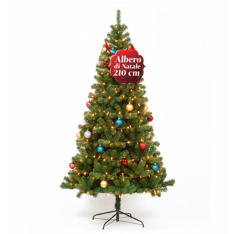 Realistischer grüner Weihnachtsbaum, 210 cm, mit 631 Zweigen – traditioneller Stil