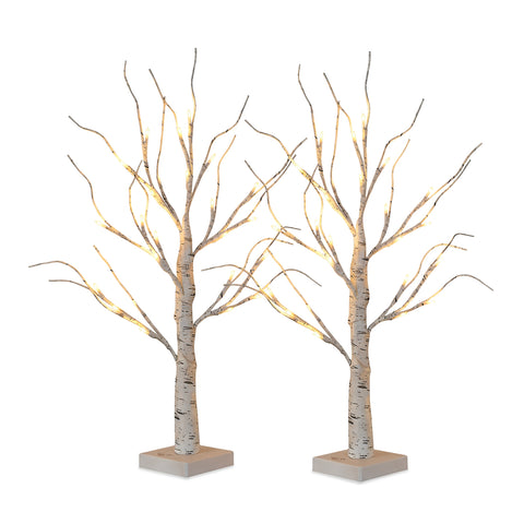 2er-Set dekorativer LED-Lichtbäumchen – birkenähnliche Zweige und realistisches Design