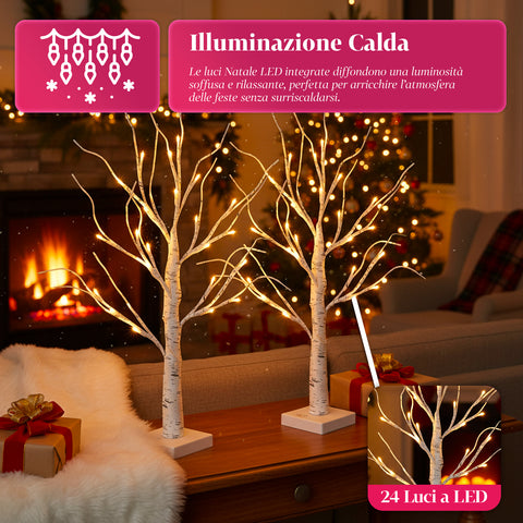 2er-Set dekorativer LED-Lichtbäumchen – birkenähnliche Zweige und realistisches Design