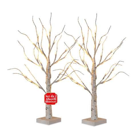 2er-Set dekorativer LED-Lichtbäumchen – birkenähnliche Zweige und realistisches Design