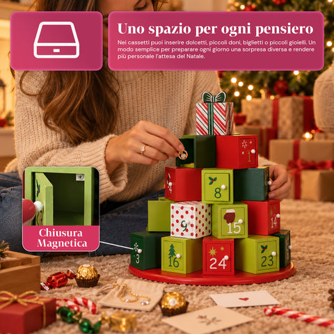 Adventskalender – Baumversion mit Schubladen oder Häuschen mit Aufklebern
