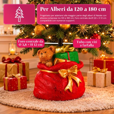 Dekorativer Christbaumständer, 10 Motive, aus Eisen und Magnesium, universelle Befestigung, für Bäume bis 210 cm, 2 Modelle mit LED-Leuchten