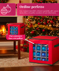Organizer für 64 Weihnachtskugeln aus Vliesstoff mit Frontfenster und Griffen, 30x30x30 cm