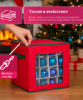 Organizer für 64 Weihnachtskugeln aus Vliesstoff mit Frontfenster und Griffen, 30x30x30 cm