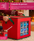 Organizer für 64 Weihnachtskugeln aus Vliesstoff mit Frontfenster und Griffen, 30x30x30 cm