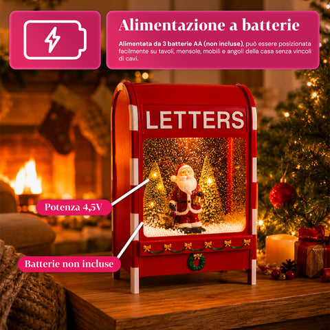 Weihnachtsbriefkasten mit Weihnachtsmann – LED, Musik und Schneeeffekt