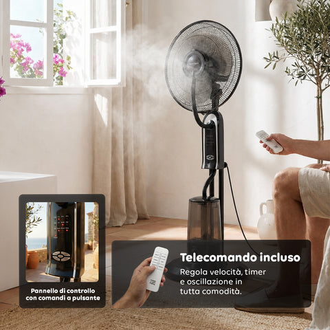 Standventilator mit Vernebler, 75 W - 3 Geschwindigkeitsstufen und Fernbedienung