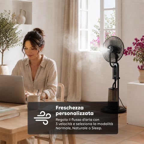 Standventilator mit Vernebler, 75 W - 3 Geschwindigkeitsstufen und Fernbedienung