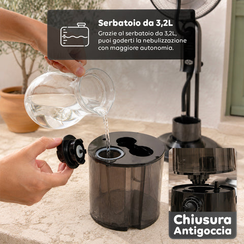 Standventilator mit Vernebler, 75 W - 3 Geschwindigkeitsstufen und Fernbedienung