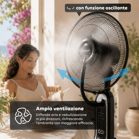 Standventilator mit Vernebler, 75 W - 3 Geschwindigkeitsstufen und Fernbedienung
