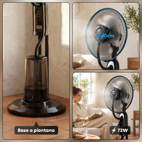 Standventilator mit Vernebler, 75 W - 3 Geschwindigkeitsstufen und Fernbedienung