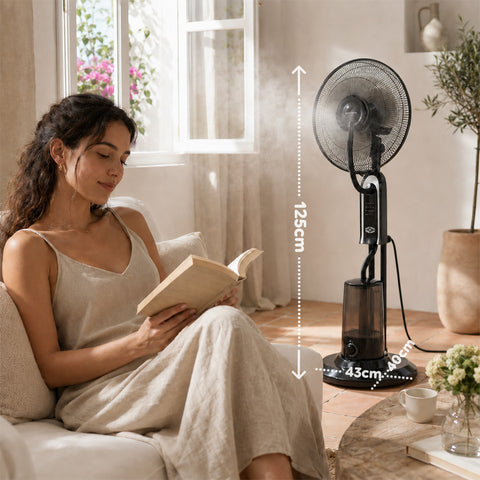 Standventilator mit Vernebler, 75 W - 3 Geschwindigkeitsstufen und Fernbedienung