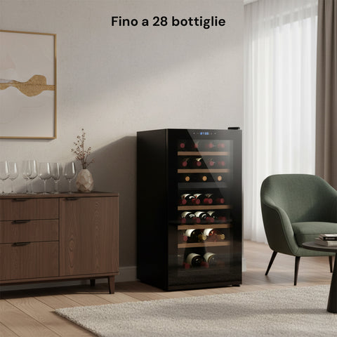 Leiser Weinkühlschrank mit Touch-LED-Display und verchromten Regalböden