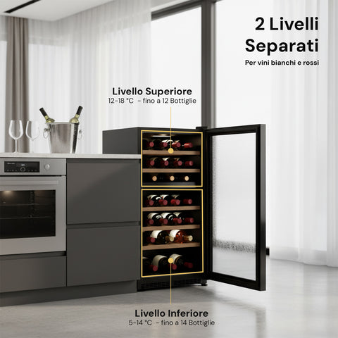 Leiser Weinkühlschrank mit Touch-LED-Display und verchromten Regalböden