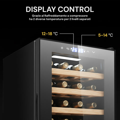 Leiser Weinkühlschrank mit Touch-LED-Display und verchromten Regalböden