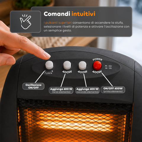 Tuck Halogenheizung 1200 W – 3 Heizelemente und automatische Oszillation