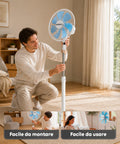 Standventilator 40 W mit 7 PP-Flügeln, 3 Geschwindigkeitsstufen, höhenverstellbar von 80-100 cm – horizontale Oszillation um 60° und Neigung um 45°