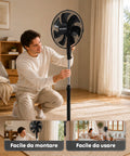 Standventilator 40 W mit 7 PP-Flügeln, 3 Geschwindigkeitsstufen, höhenverstellbar von 80-100 cm – horizontale Oszillation um 60° und Neigung um 45°
