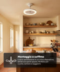 Deckenventilator mit dimmbarer 10-W-LED-Leuchte – 3 Geschwindigkeitsstufen, 4-Stunden-Timer und Fernbedienung – Durchmesser 25 cm, E27-Fassung, Leistung 55 W – warmes, natürliches und kaltes Licht – leise