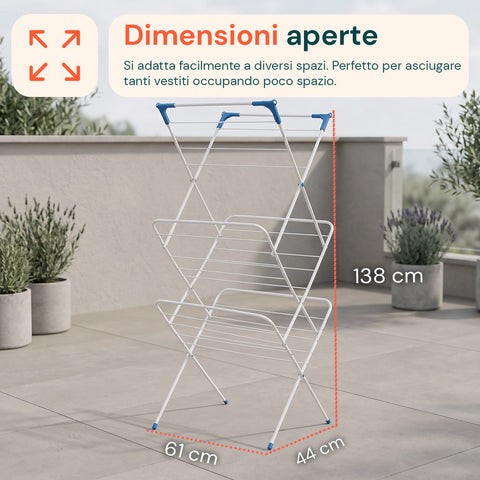 Wäscheständer aus Stahl 61x44x138cm – Vertikal, 4 Haken und zusammenklappbar