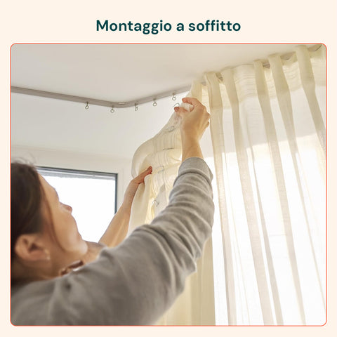 Flexible 5 m Deckenvorhangschiene mit Halterungen, Haken und Rollen