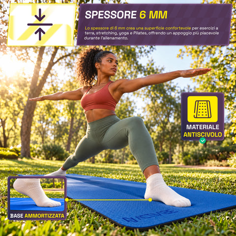 Rutschfeste Yogamatte aus 6 mm TPE, beidseitig verwendbar, mit Schultergurt