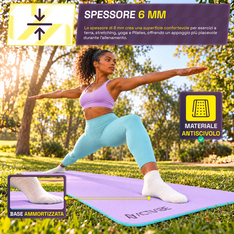 Rutschfeste Yogamatte aus 6 mm TPE, beidseitig verwendbar, mit Schultergurt