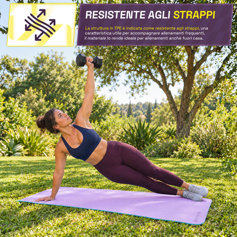 Rutschfeste Yogamatte aus 6 mm TPE, beidseitig verwendbar, mit Schultergurt