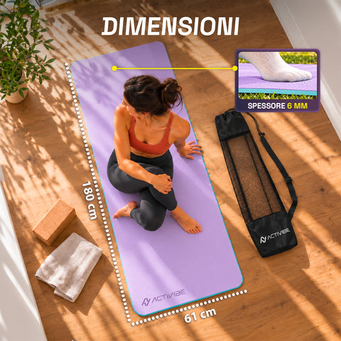 Rutschfeste Yogamatte aus 6 mm TPE, beidseitig verwendbar, mit Schultergurt