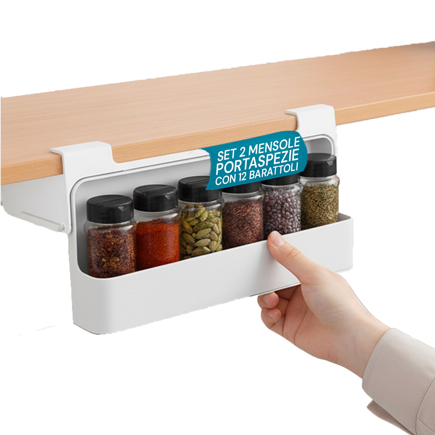 Küchen-Organizer für Gewürze – 2er-Set Regale mit 6 Glasbehältern inklusive