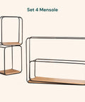Set mit 4 minimalistischen Design-Wandregalen mit MDF-Ablage und Stahlkonstruktion