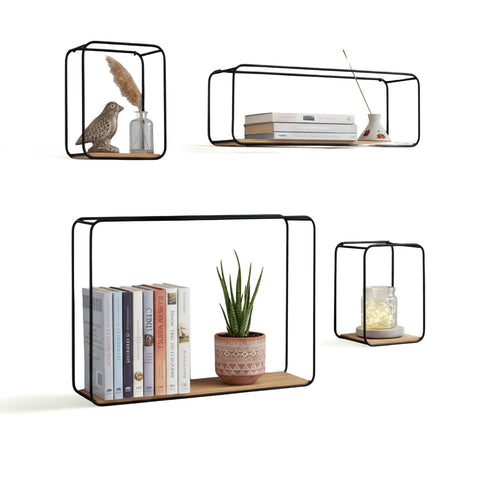 Set mit 4 minimalistischen Design-Wandregalen mit MDF-Ablage und Stahlkonstruktion