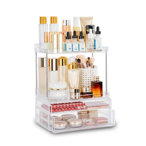Make-up-Organizer mit 4 Ablagen und 2 transparenten, platzsparenden Schubladen