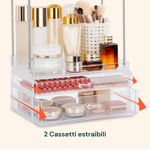 Make-up-Organizer mit 4 Ablagen und 2 transparenten, platzsparenden Schubladen