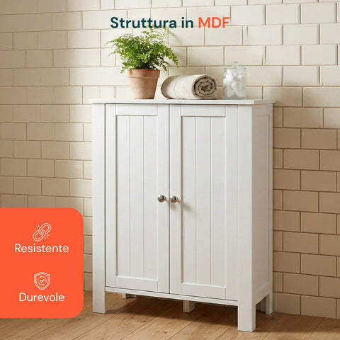 Vielzweckschrank aus MDF mit verstellbaren Einlegeböden und 2 Türen für Bad oder Küche