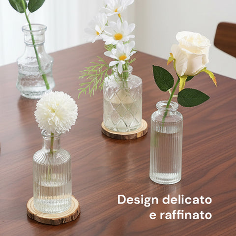 Set mit 15 transparenten Glasvasen für Blumen und Tischdekorationen in verschiedenen Formen und Größen