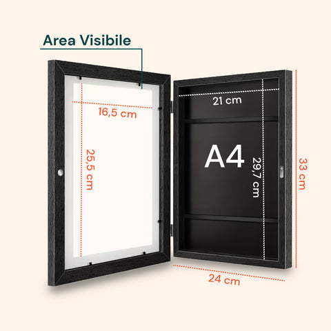 Set aus 2 aufklappbaren A4-Wandrahmen mit Vitrine und Magnetverschluss