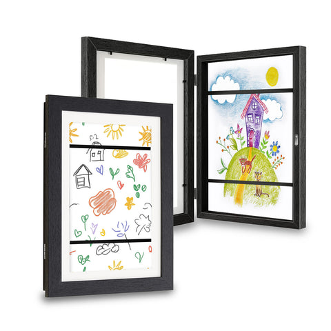 Set aus 2 aufklappbaren A4-Wandrahmen mit Vitrine und Magnetverschluss